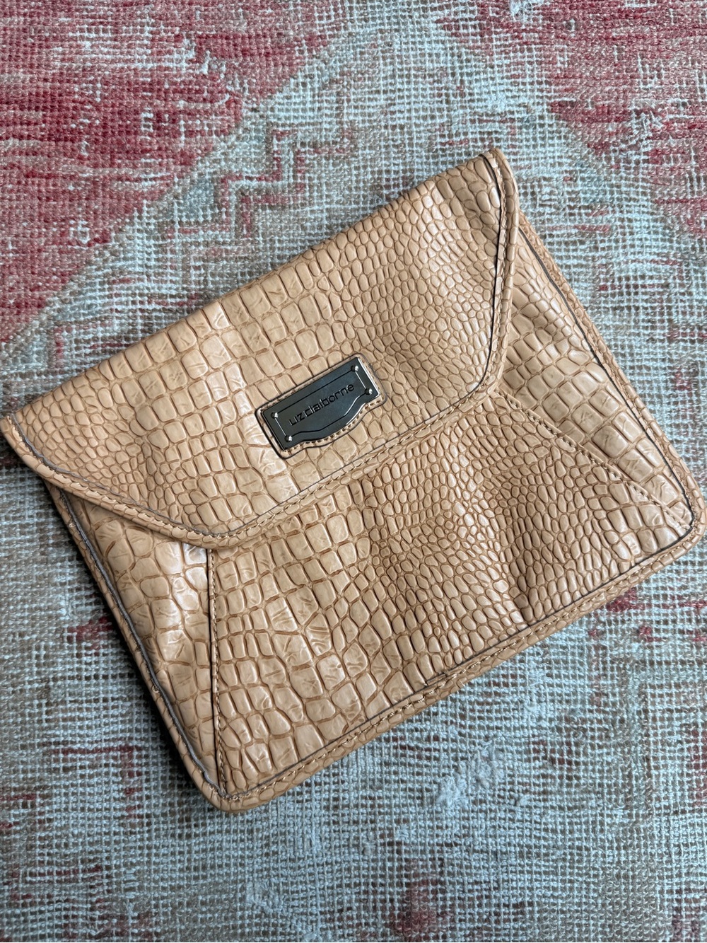 Liz Claiborne Beige Croc-Embossed Clutch